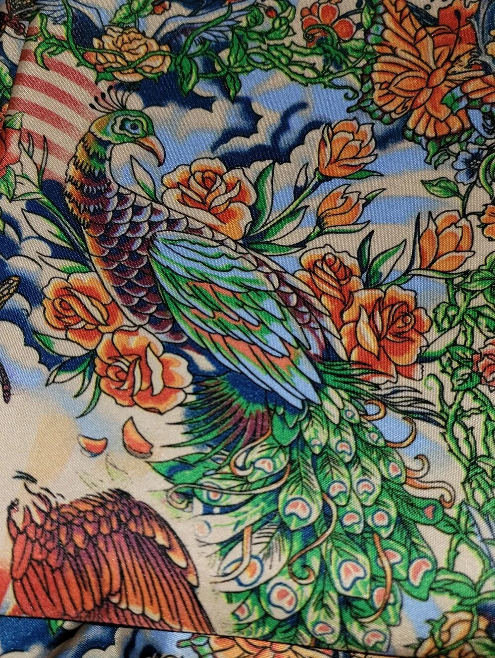 Rockabilly Tattoo Owl Peacock angel wings floral Koi americana Shower Curtain